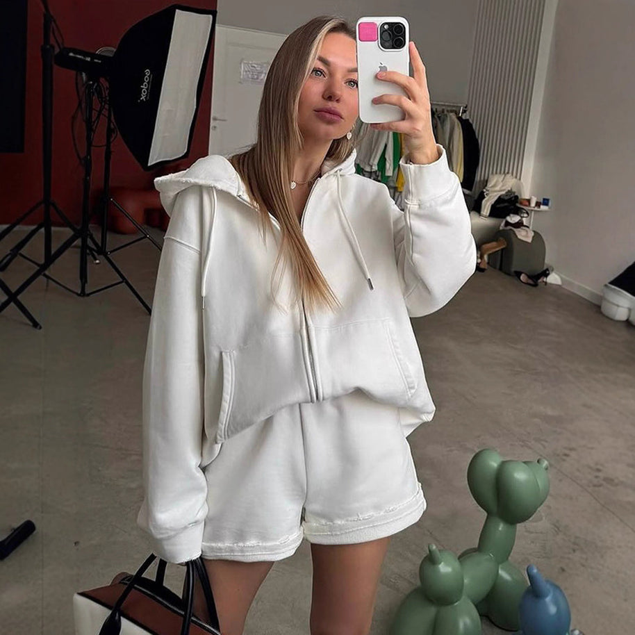 Damen bequeme Sweatshorts mit Oversized Hoodie WW