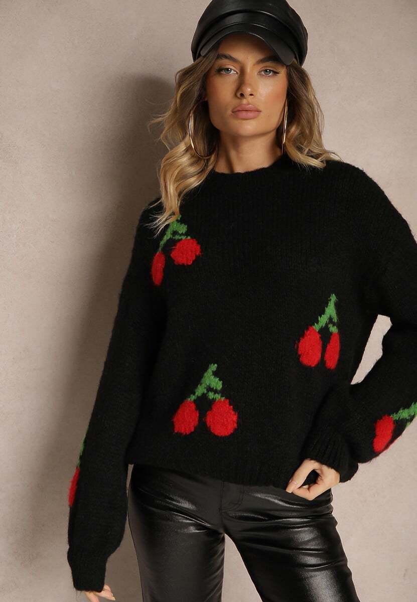 Damen Strickpullover mit fruchtigem Kirschmotiv und lässigem Schnitt WW