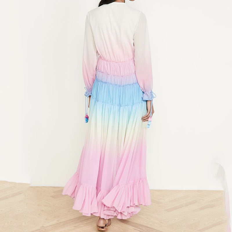 Damen Boho Maxikleid mit voluminösem Rock und Rüschen WW