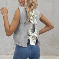 Damen Strickjacke mit dekorativem Rückendesign und Schleifendetails WW