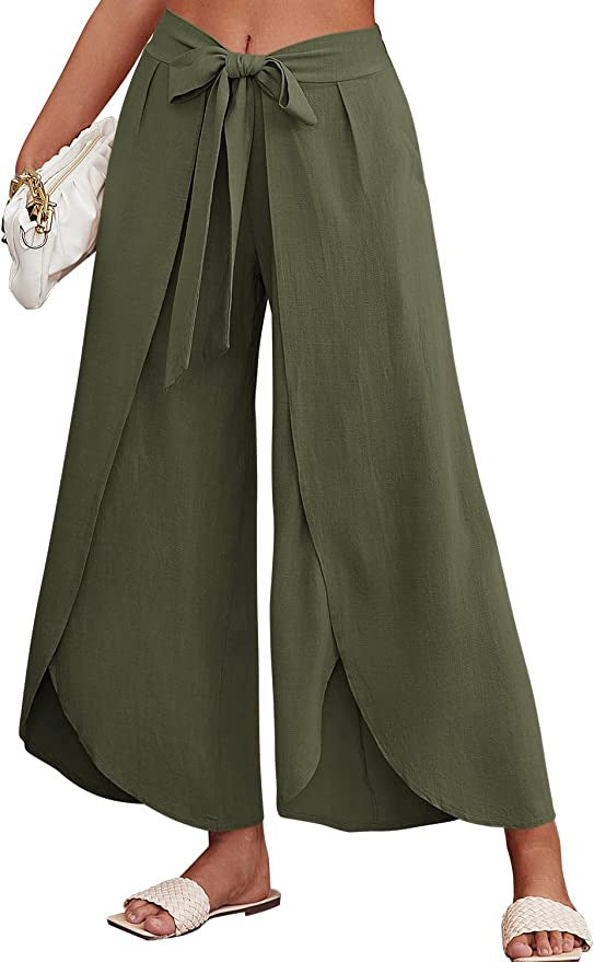 Damen Weite Sommerhose aus leichtem, atmungsaktivem Stoff mit Bindegürtel WW