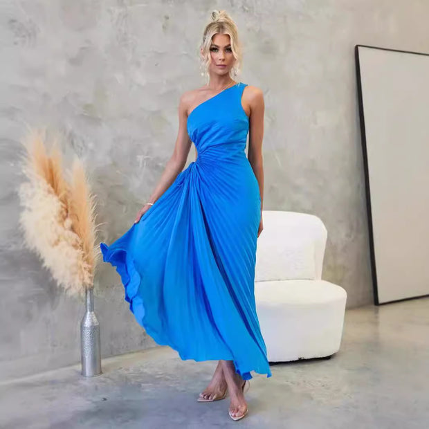 Damen Maxikleid mit raffiniertem Faltenwurf und asymmetrischem Design WW