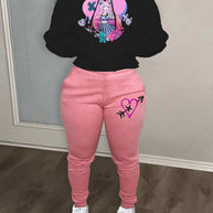 Damen Sportliches Hoodie- und Jogginghose-Set mit einzigartigem Grafikdesign WW