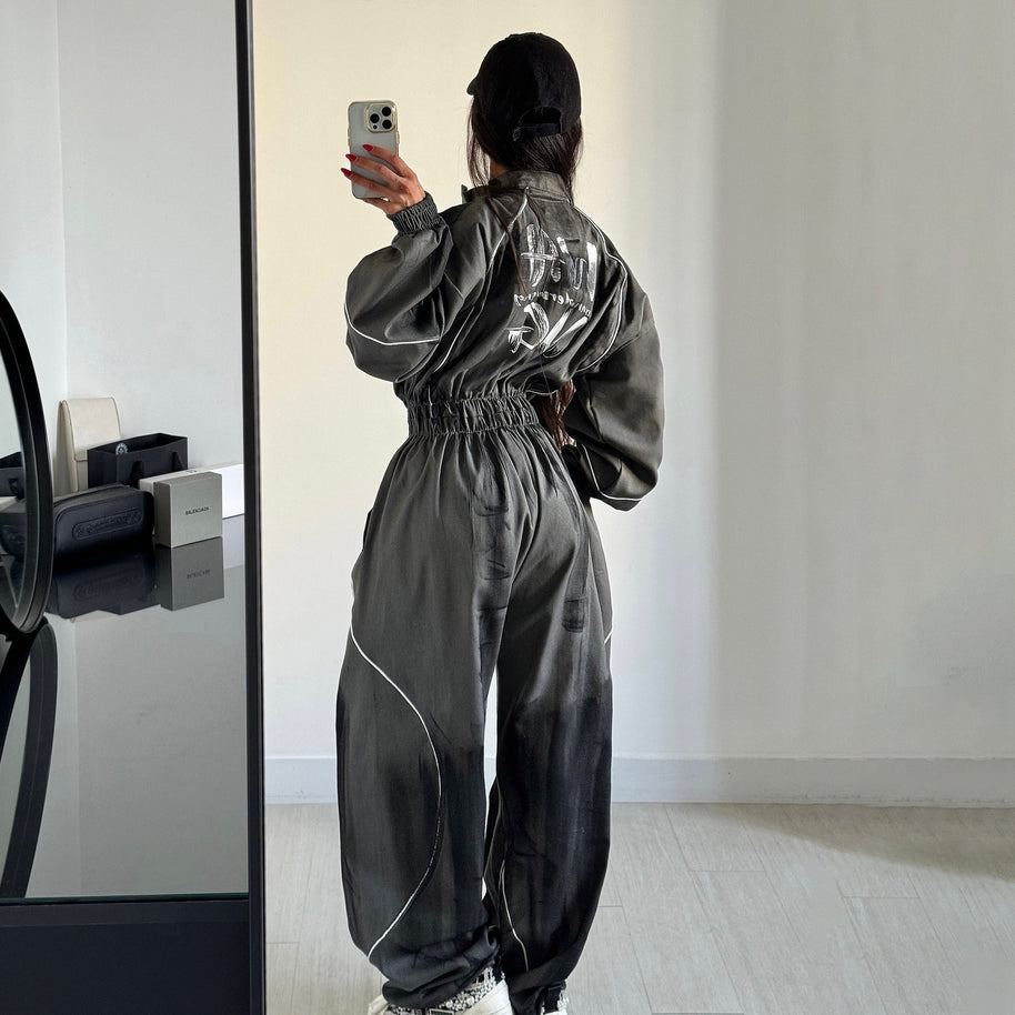 Damen Sportlicher Jumpsuit mit weiten Beinen und elastischem Bund WW