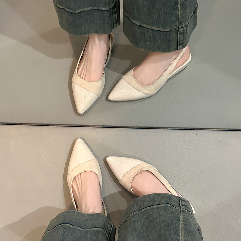 Damen Slingback-Flats mit spitz zulaufender Zehenpartie aus weichem Wildleder und glänzender Oberfläche WW