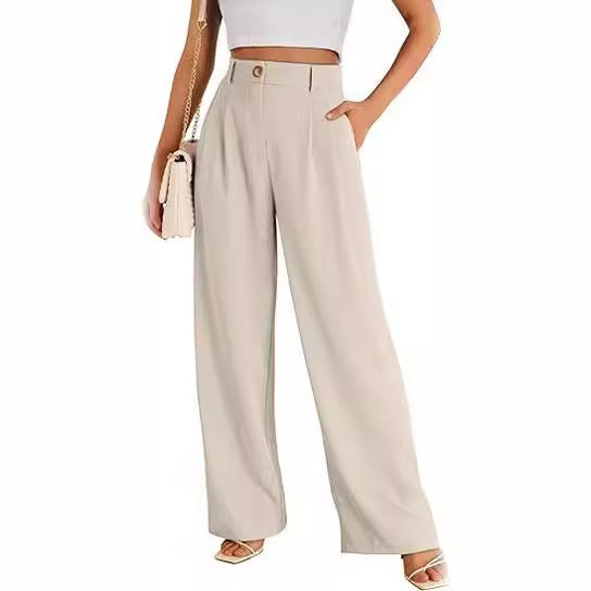 Damen weite High-Waist Stoffhose mit seitlichen Eingrifftaschen WW