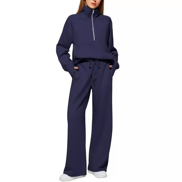 Damen Sportliches Zweiteiler Ensemble mit hochgeschlossenem Oberteil und weit geschnittenen Hosen WW