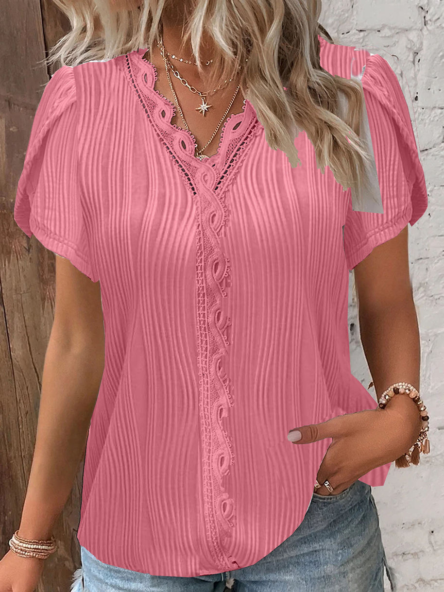 Damen spitzenbesetzte knopfleistenbluse WW