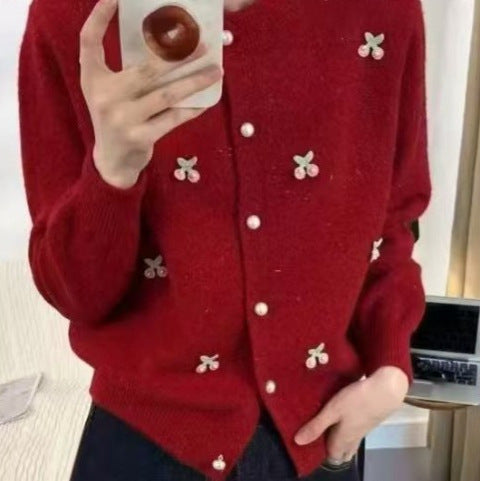 Damen Strickjacke mit verspieltem Design und Perlenknöpfen WW