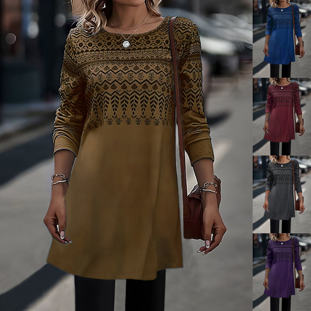 Damen lässiges Tunika-Kleid mit elegantem geometrischen Muster und 3/4-Ärmeln WW
