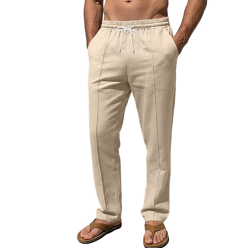 Herren nan atmungsaktive Leinenmisch-Hose mit Tunnelzug Bügelfalte und geradem Bein W&W Mode