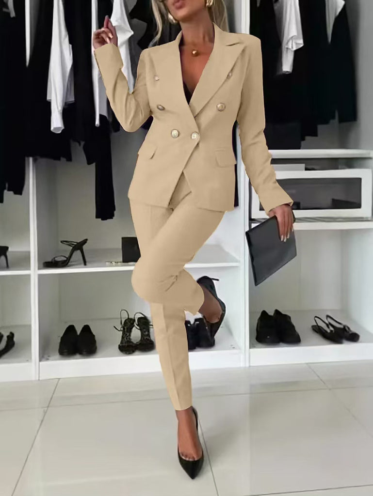 Damen elegantes Business-Anzug-Set mit doppelter Knopfleiste und schmaler Passform WW