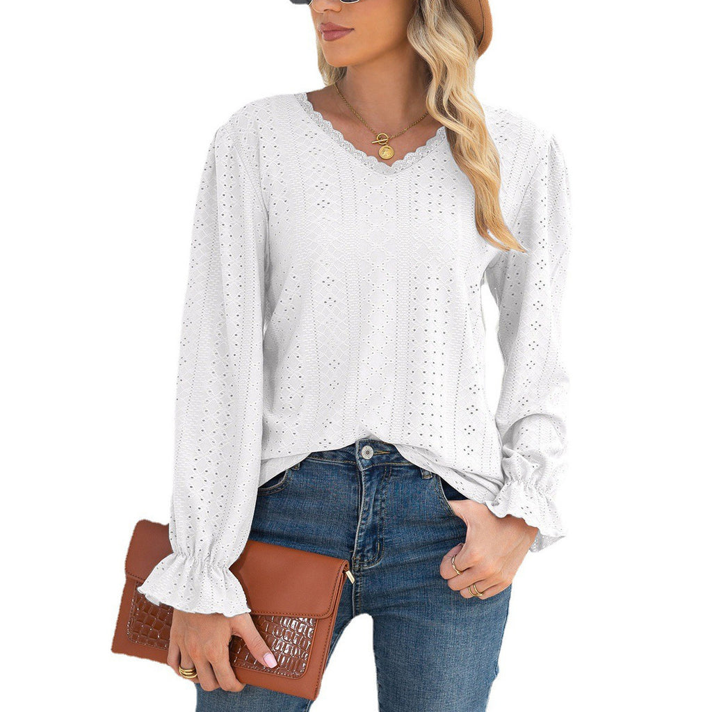Damen Bluse mit feinem Lochmuster und voluminösen Ärmelabschlüssen WW