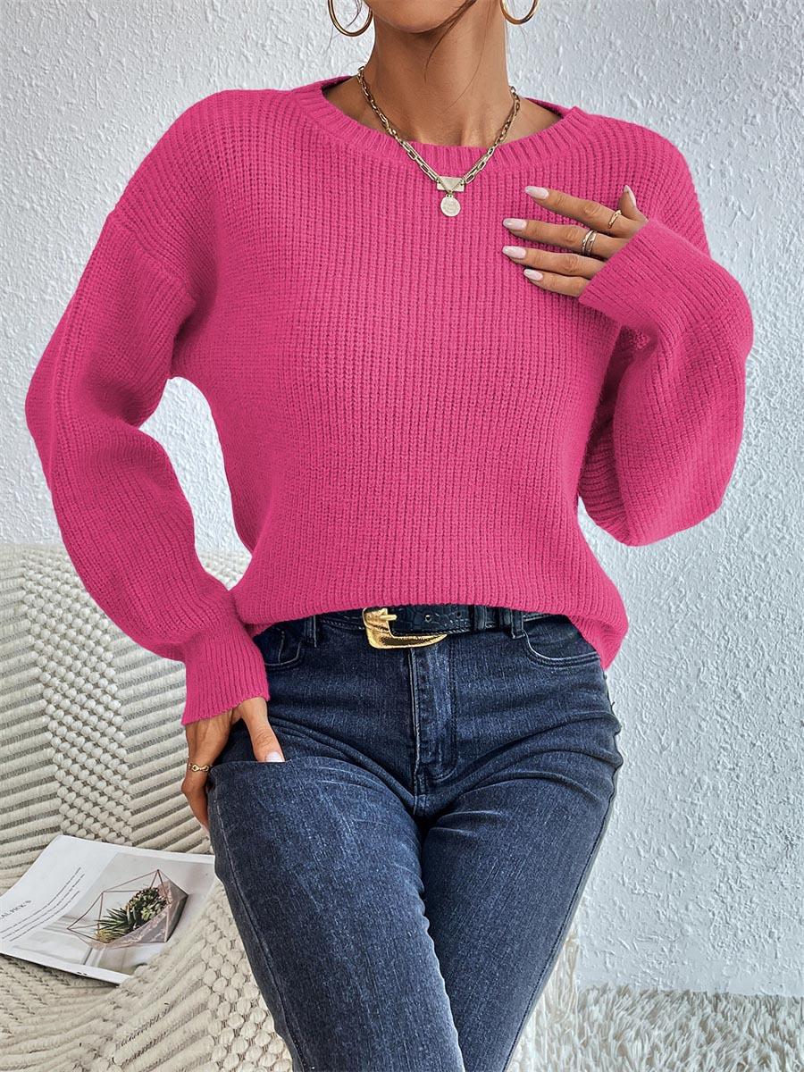 Damen lässiger Strickpullover mit lockerer Passform und eleganten Rippdetails WW