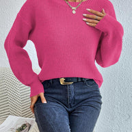 Damen lässiger Strickpullover mit lockerer Passform und eleganten Rippdetails WW