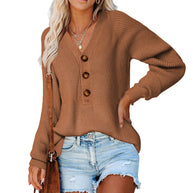 Damen Kaschmir Pullover mit V-Ausschnitt und großen Holzknöpfen WW