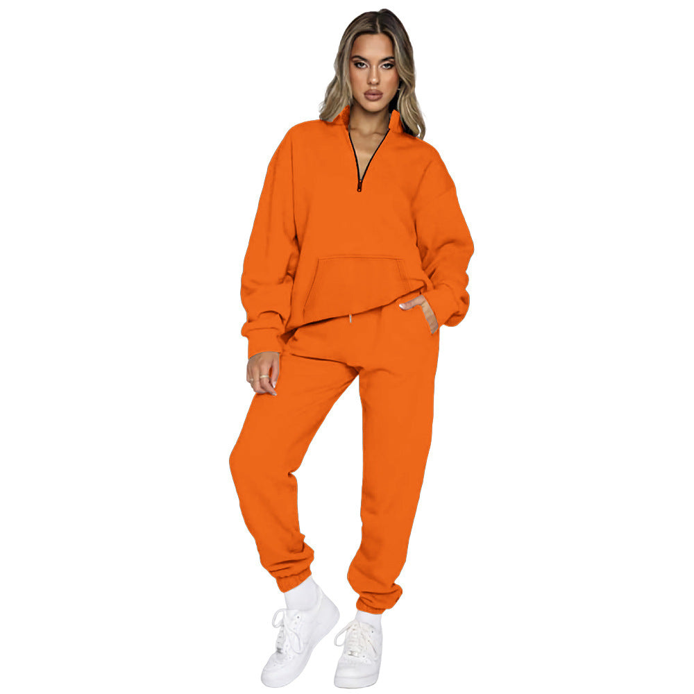 Damen Sportliches Set mit hohem Kragen und Taschen WW