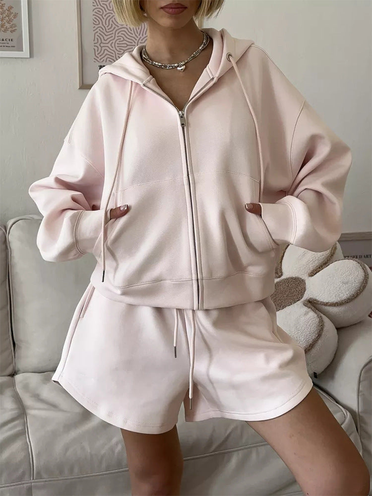 Damen sportliches Cropped Hoodie und Shorts Set WW