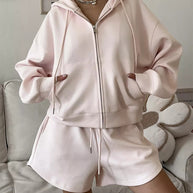 Damen sportliches Cropped Hoodie und Shorts Set WW