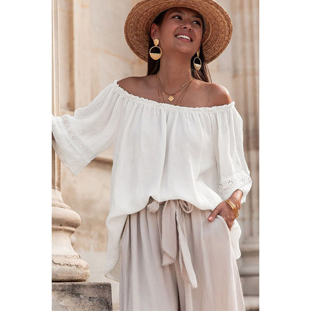 Damen Off-Shoulder Bluse mit bestickten Details WW