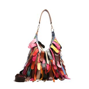 Damen Bunte Fransen Hobo Tasche W&W Mode