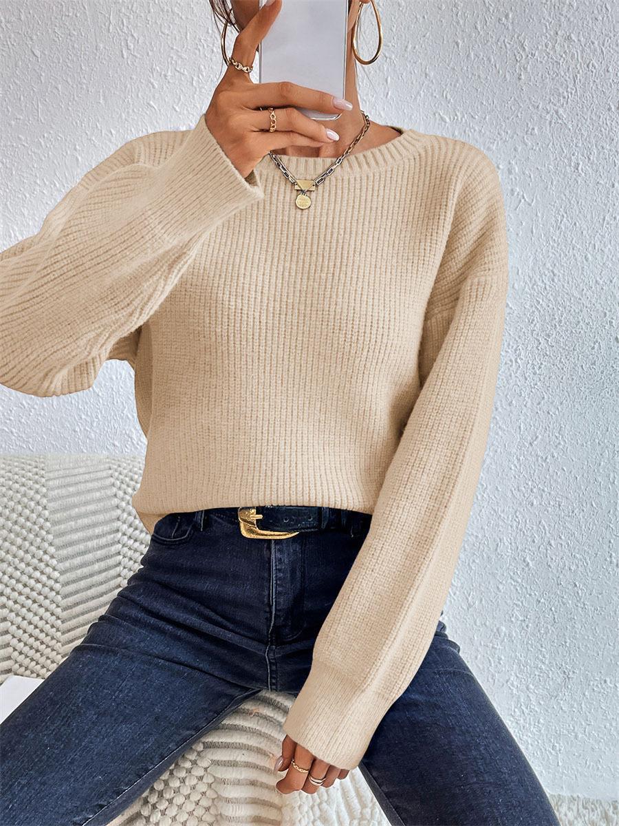 Damen lässiger Strickpullover mit lockerer Passform und eleganten Rippdetails WW