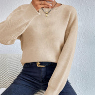 Damen lässiger Strickpullover mit lockerer Passform und eleganten Rippdetails WW