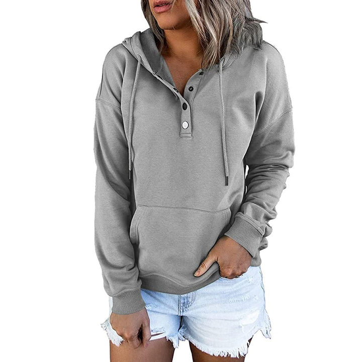 Damen Kapuzenpullover mit Knopfleiste und lässigem Schnitt W&W Mode