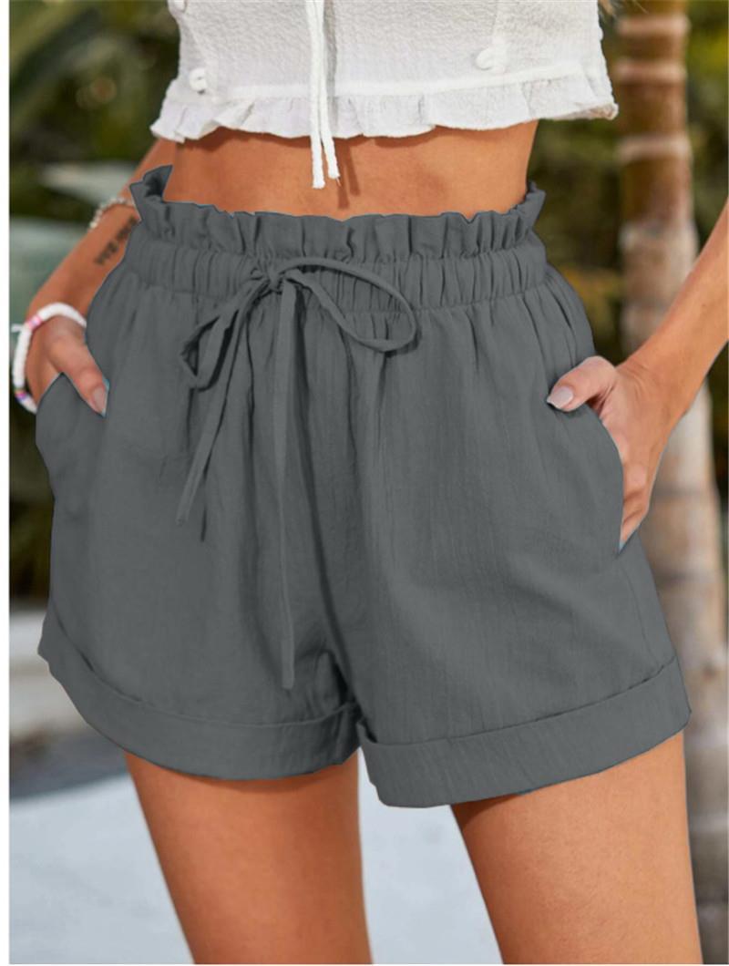 Damen elegante Stoffshorts mit hohem Bund und seitlichen Eingrifftaschen WW