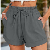 Damen elegante Stoffshorts mit hohem Bund und seitlichen Eingrifftaschen WW
