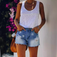 Damen Denim-Shorts mit lässigem Schnitt und auffälligen Sternen WW