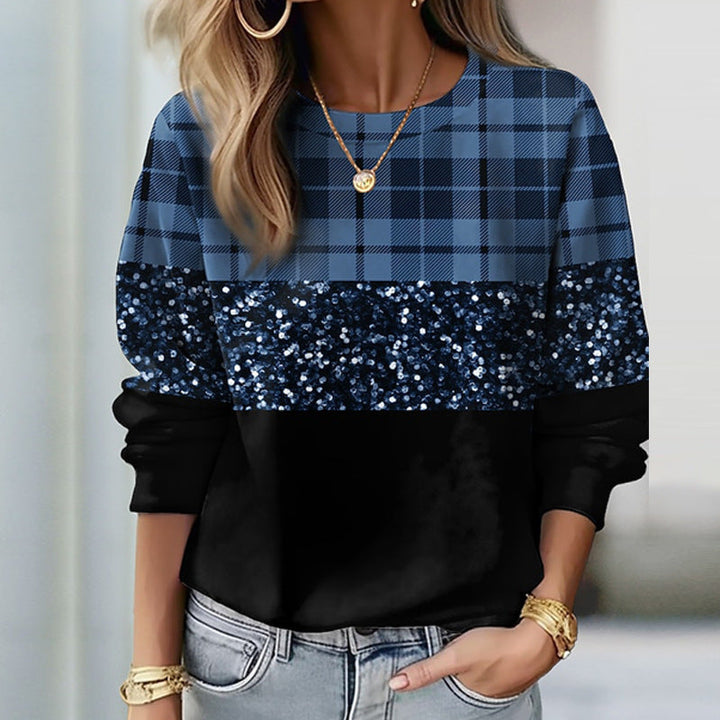 Damen Glitzer-Sweatshirt mit Karomuster und lässigem Schnitt W&W Mode