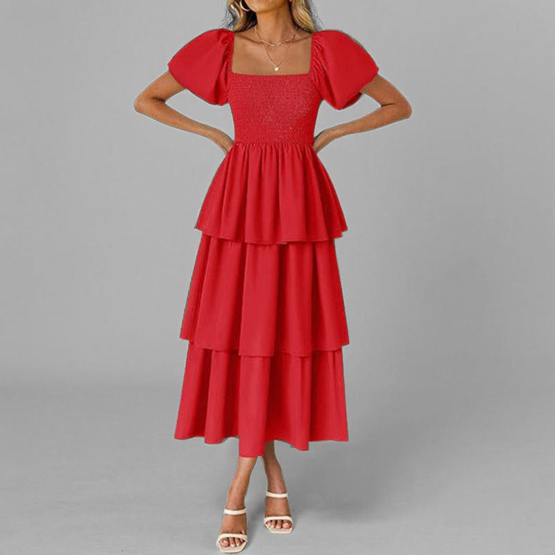 Damen Maxikleid mit bezauberndem Stufen-Look und Puffärmeln WW