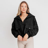 Damen Sportlicher Fleece-Pullover mit Reißverschluss und Tasche WW