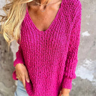 WW Chunky gestrickter V-Ausschnitt gemütlicher langärmeliger Pullover