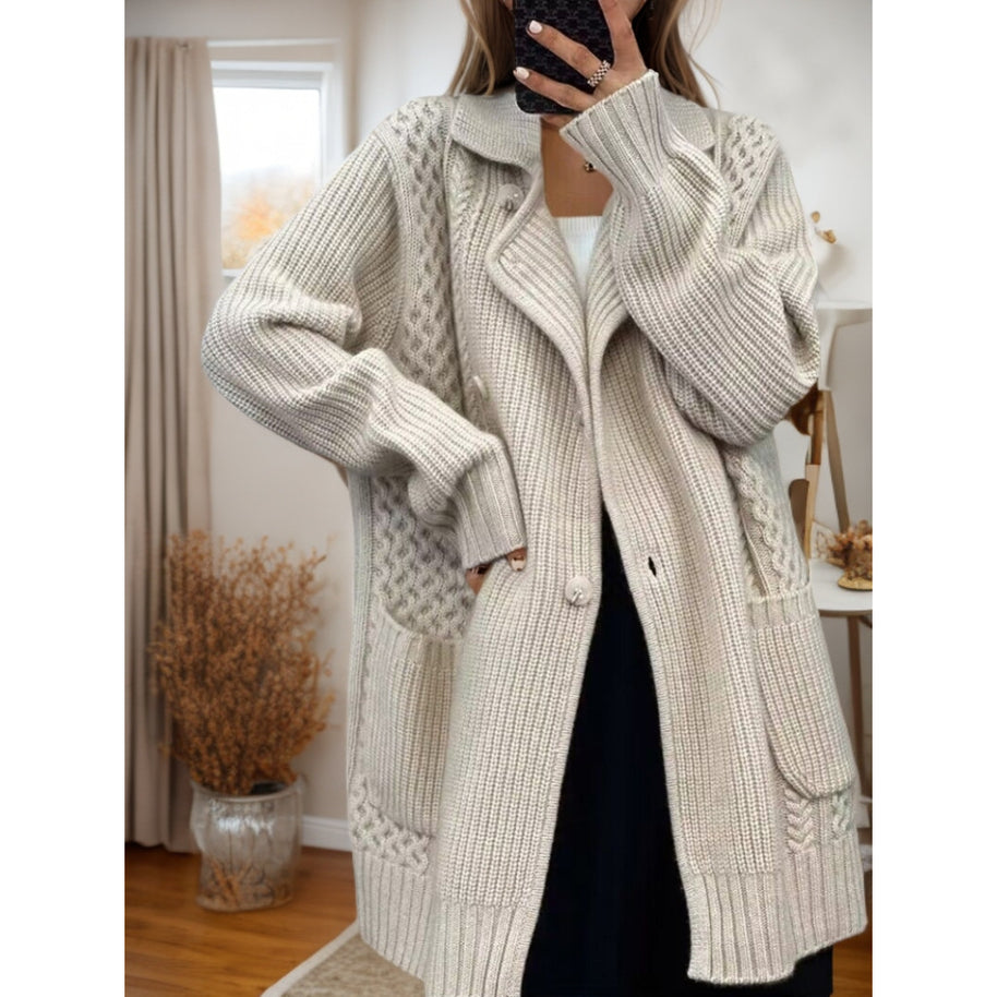 Damen Strickjacke mit taillierbarem Gürtel und strukturiertem Zopfmuster WW
