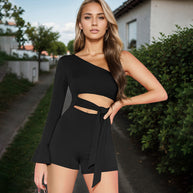 Damen asymmetrischer Jumpsuit mit raffiniertem Cut-Out und Gürtel WW