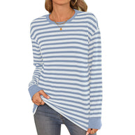Damen bequemes Langarmshirt mit gestreiftem Design und Rundhalsausschnitt WW