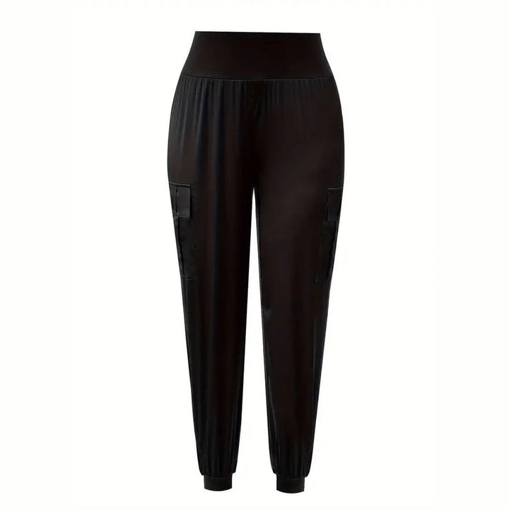 Damen Satin-Cargo-Hose mit elastischem Bund und praktischen Taschen W&W Mode
