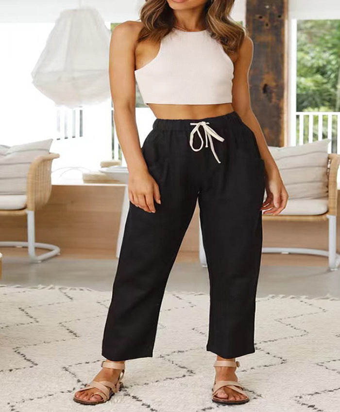 Damen lässige und bequeme lockere Hose mit praktischen Seitentaschen WW