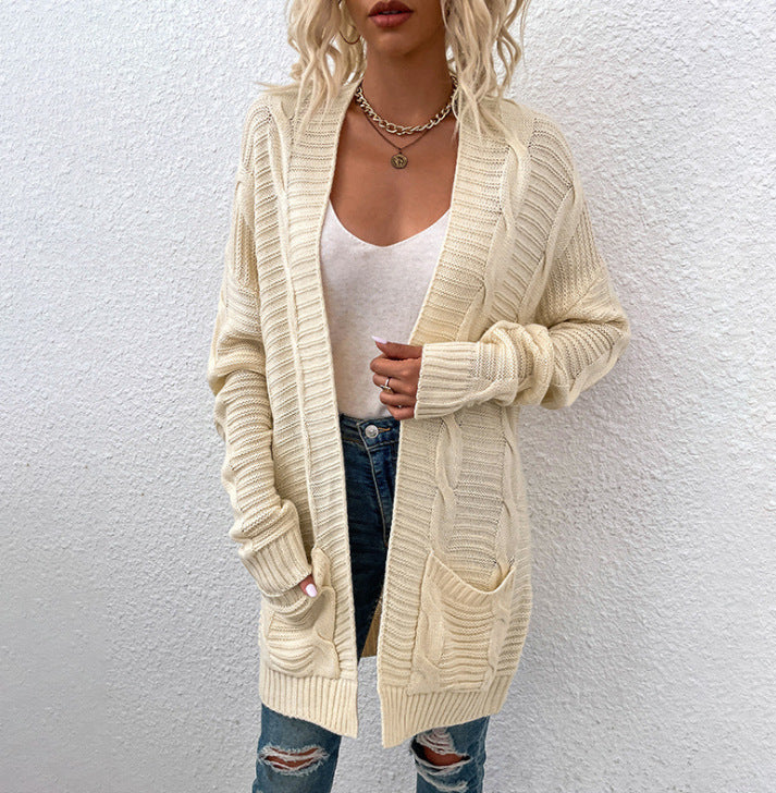 Damen Strickjacke mit tiefem V-Ausschnitt und Taschen WW