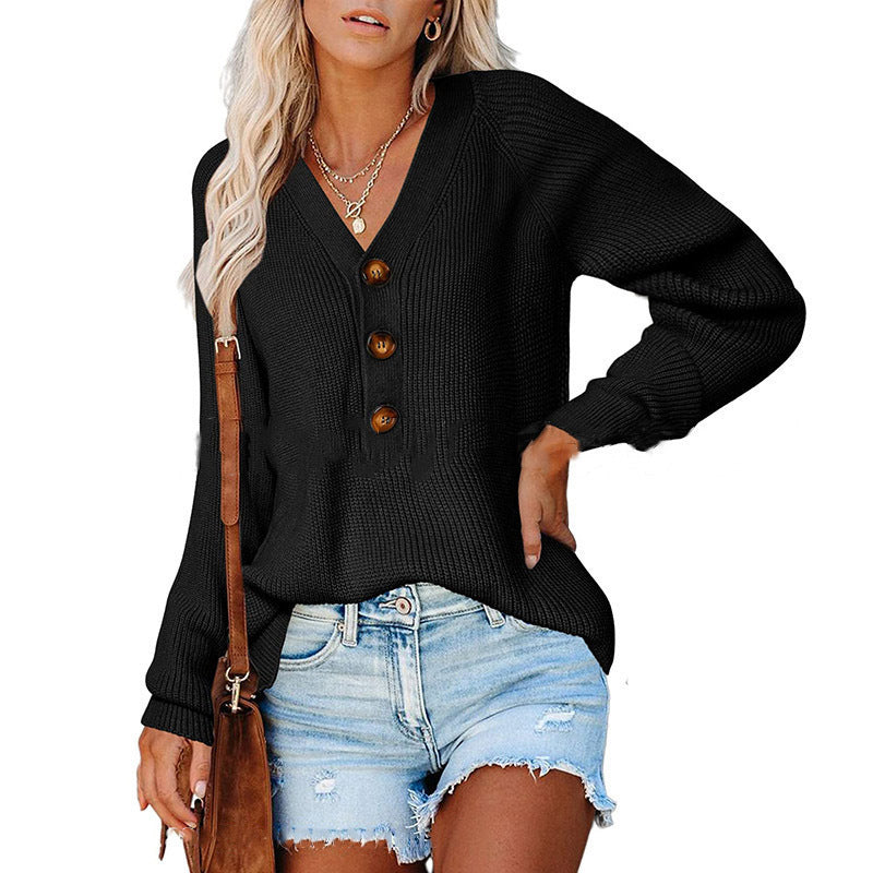 Damen Strickpullover mit V-Ausschnitt und Knopfdetails WW