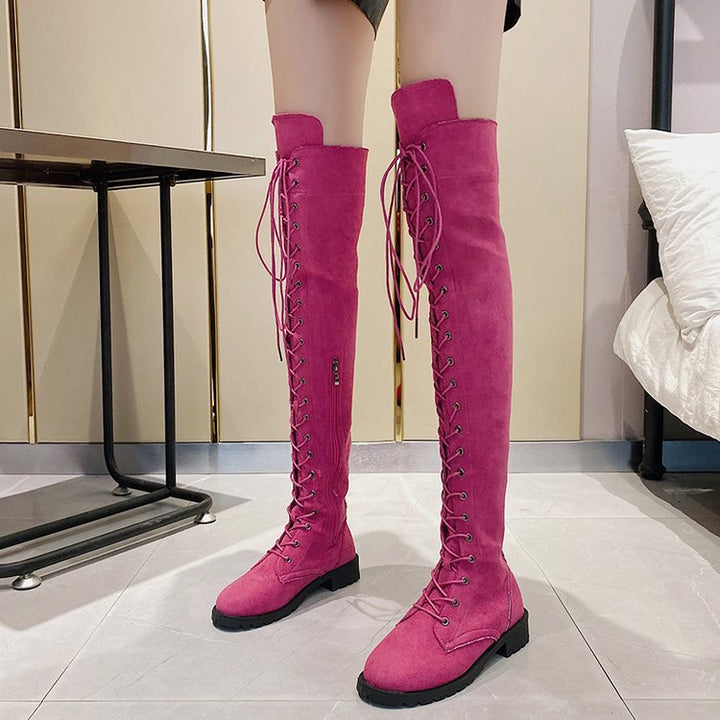 Damen Overknee-Stiefel mit raffinierter Schnürung und robustem Profil W&W Mode