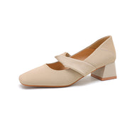 Damen Quadrat-Spitz Blockabsatz Mary Jane Pumps mit dekorativem Riemen WW