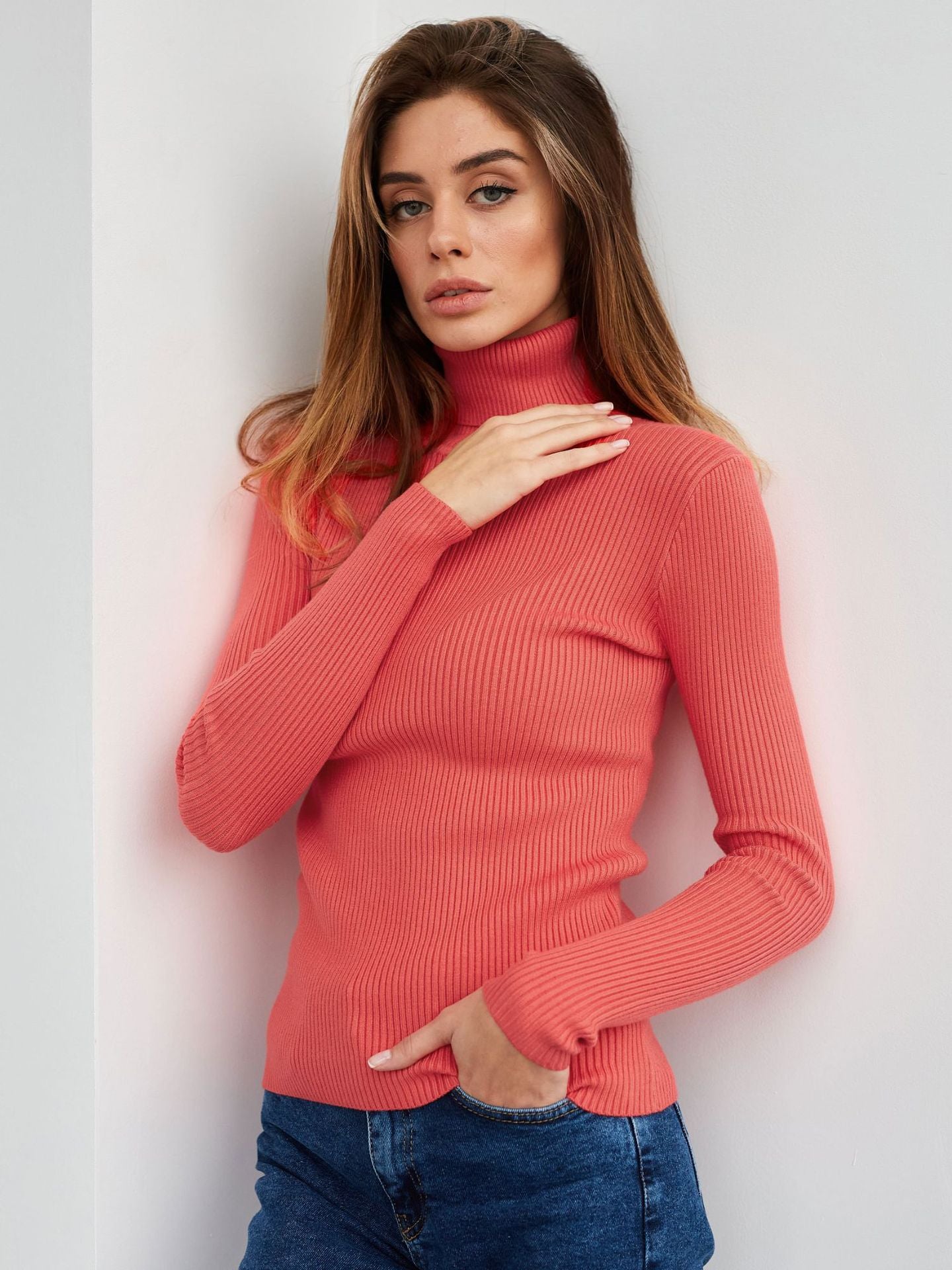 Damen Rollkragenpullover mit geripptem Design und lässigem Schnitt WW