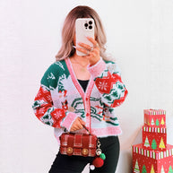 Damen Strickjacke im festlichen Design mit Weihnachtsmotiven WW