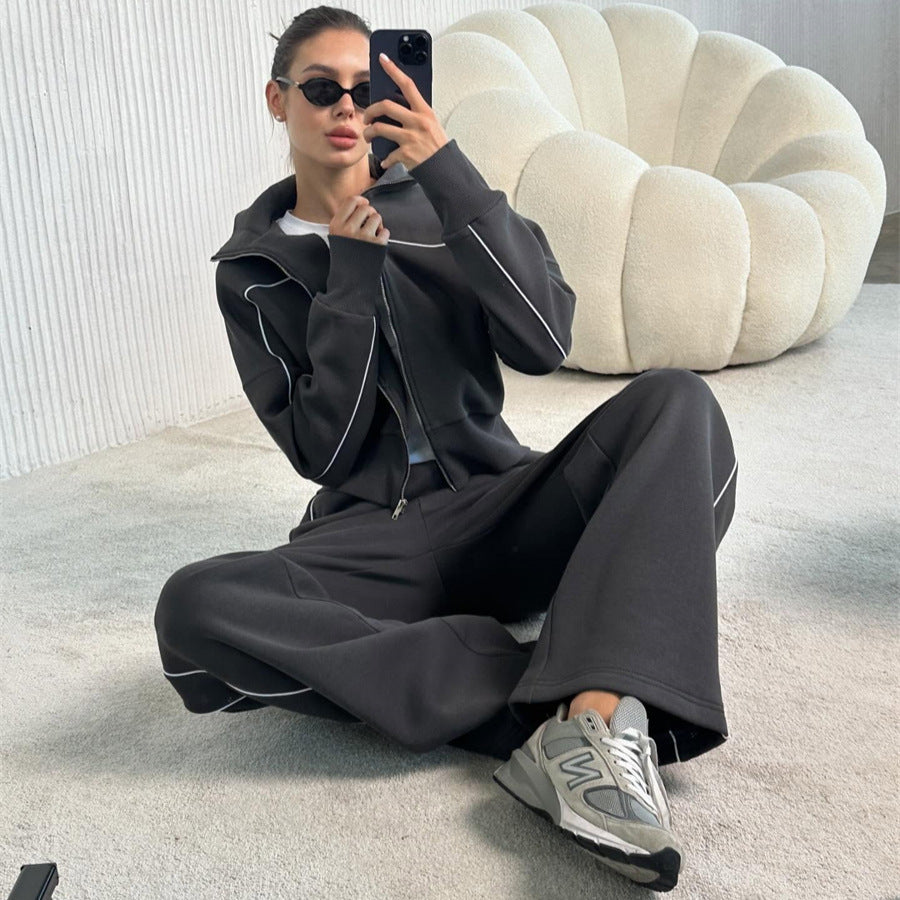 Damen sportliches Freizeitanzug-Set mit stylischem Schnitt und Kontrastnähten WW
