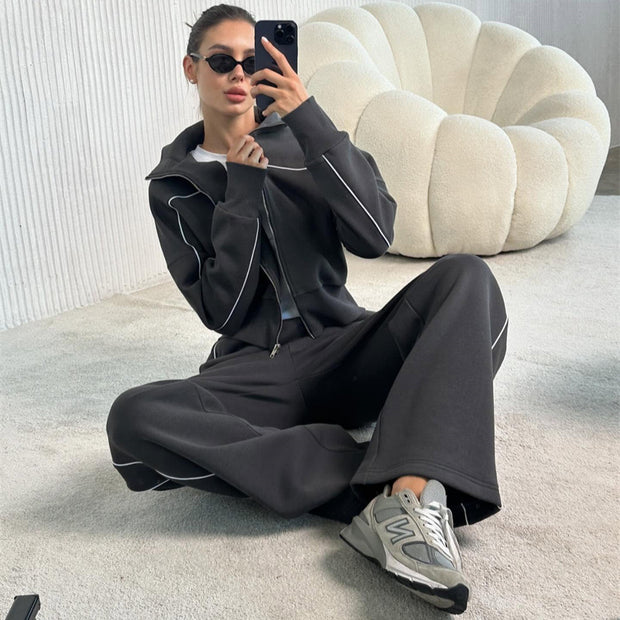 Damen sportliches Freizeitanzug-Set mit stylischem Schnitt und Kontrastnähten WW