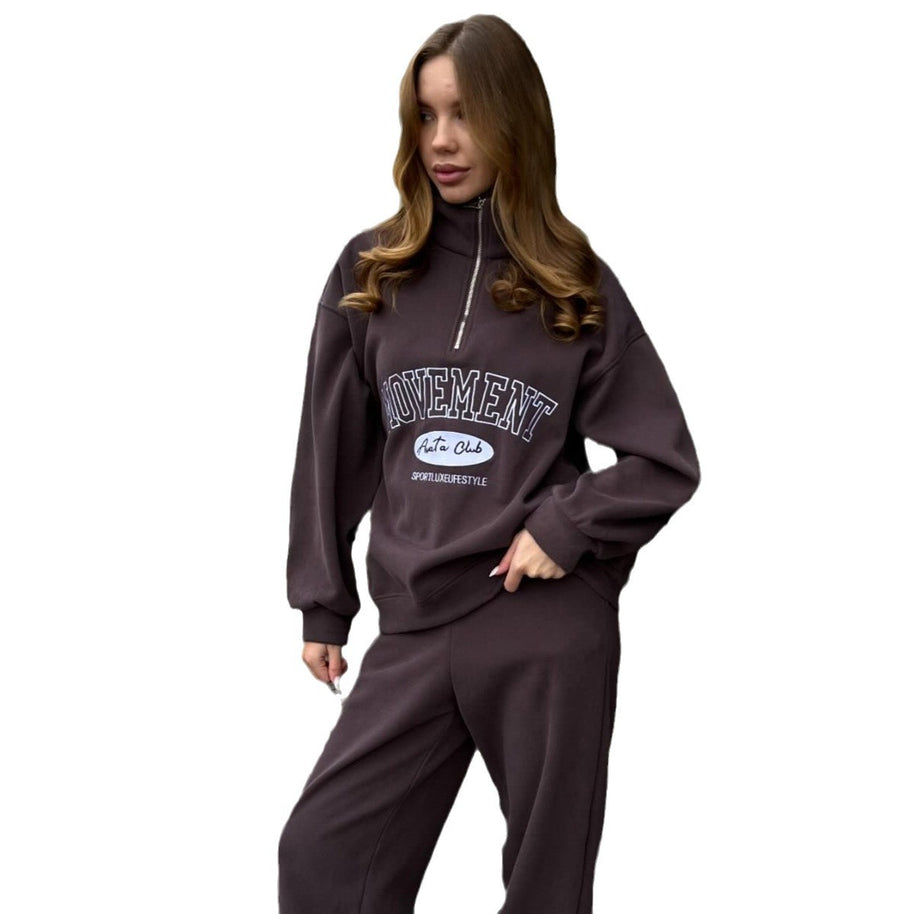 Damen sportliches Freizeitset mit halsfernem Reißverschluss und lässigem Schnitt WW