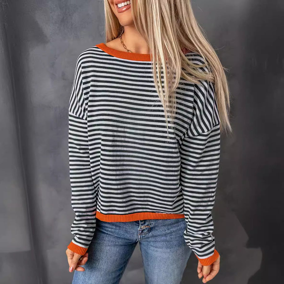 Damen lässiger gestreifter Pullover WW